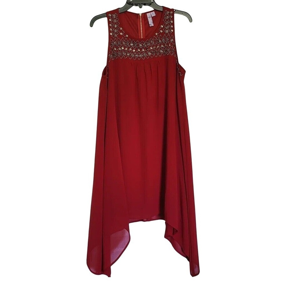 Alya Francescas Red Sleeveless Beaded Asymmetrical Lined Cocktail‎ Dress Medium